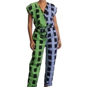 OSEI-DURO Accra Jumpsuit Green & Blue Black Check Size Small
